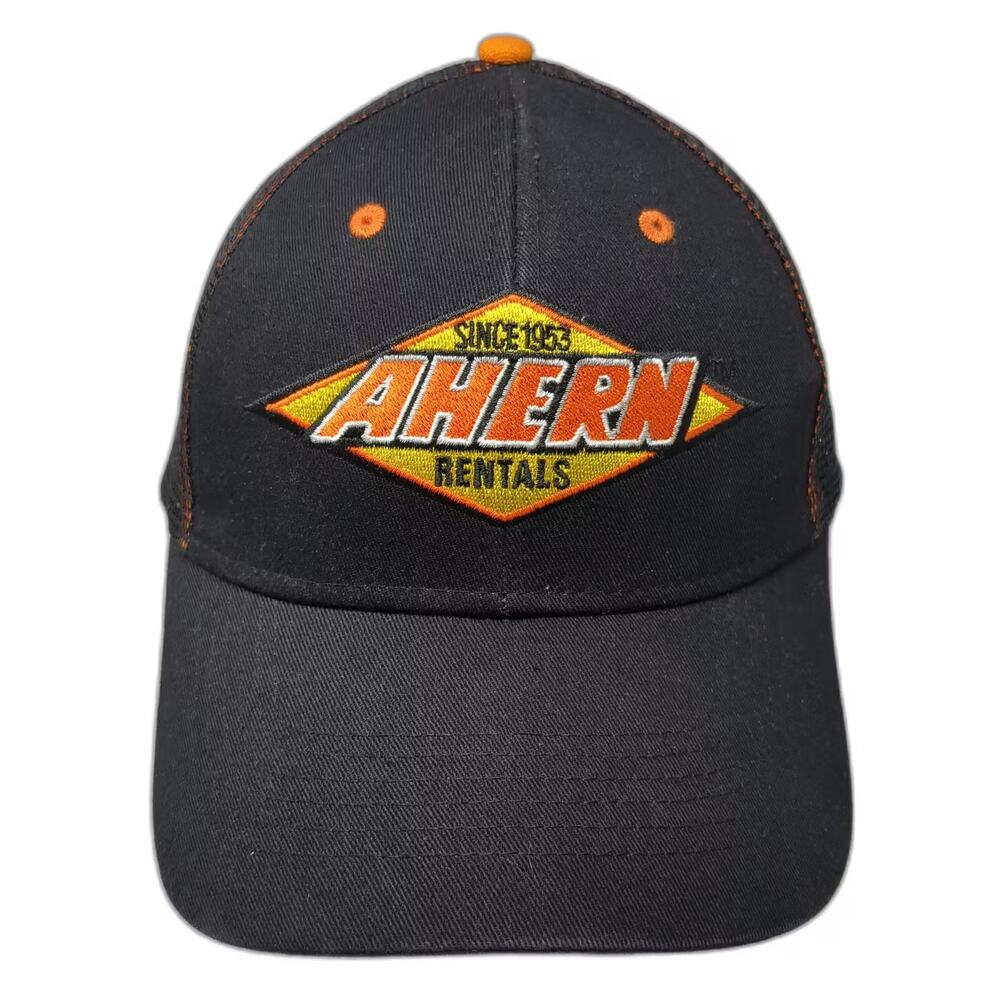 Ahern Rentals Trucker Hat Black Orange One Size Mesh Snapback Adjustable Logo
